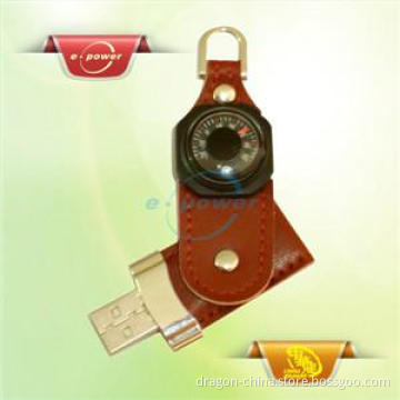 E-Power Brown or Black Leather USB Flash Drive with Thermometer U789